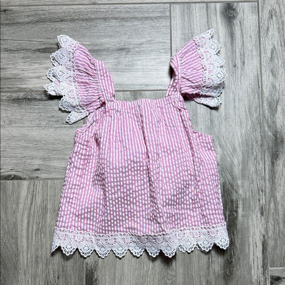 Rare Editions Pink and White Kids Blouse with Lace Accents